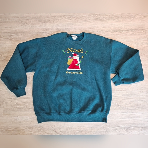 Vintage Christmas Santa Claus Noel XL Green Sweatshirt - Picture 2 of 10